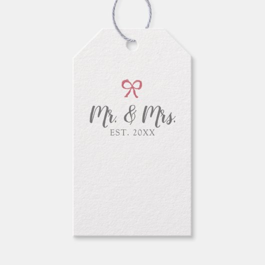 Étiquettes-cadeau Bow M. et Mme Script Mariage établi (Devant)