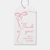 Étiquettes-cadeau Bow ondulé cadre rose minuscule fille merci (Devant)