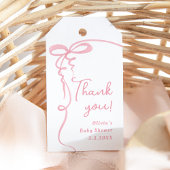 Étiquettes-cadeau Bow ondulé cadre rose minuscule fille merci