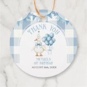 Étiquettes Cadeau Bow One Silly Goose 1st Birthday Blue Gingham (Dos)