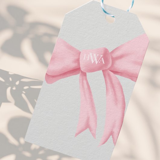 Étiquettes-cadeau Bow rose avec monogramme