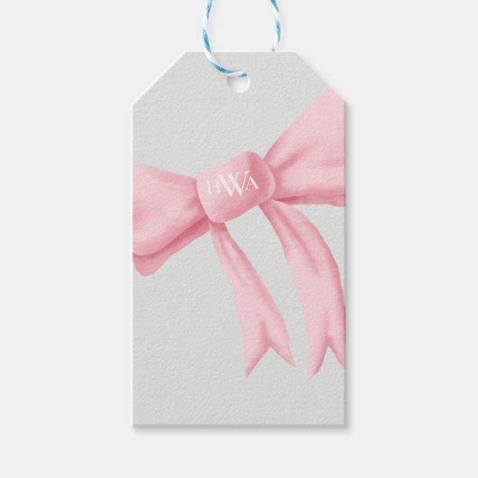 Étiquettes-cadeau Bow rose avec monogramme (Devant)