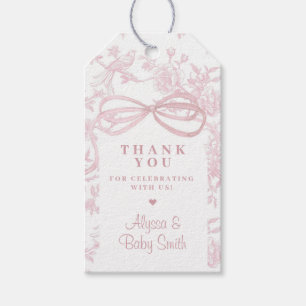 Étiquettes-cadeau Bow rose clair et Baby shower en toile Favoriser