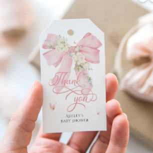 Étiquettes-cadeau Bow rose pâle pastel Baby shower floral Merci