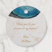 Étiquettes Cadeau Boy Baptism Blue Geode Marbre blanc Gold Cross (Dos)