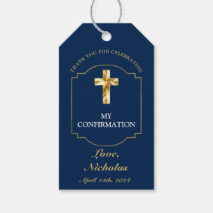 Étiquettes-cadeau Boys Classic Navy Blue Gold Confirmation Merci