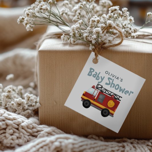 Étiquettes Cadeau Boys Fire Truck Cute et Baby shower moderne