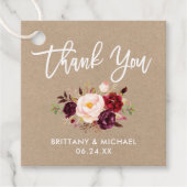 Étiquettes Cadeau Bracelet Script Bourgogne Mariage Kraft Merci (Devant)