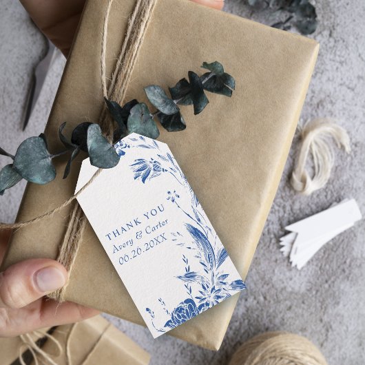 Étiquettes-cadeau Branche avec mariage bleu et blanc