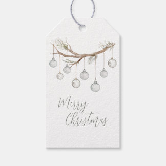 Étiquettes-cadeau Branche de Noël rustique avec lumières pendantes