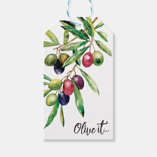 Étiquettes-cadeau Branche d'olive aquarelle (Devant)