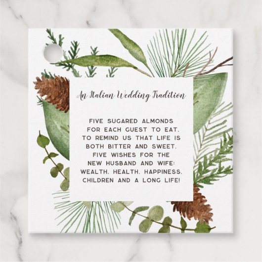 Étiquettes Cadeau Branches de conifères rustiques Mariage de cône de (Devant)