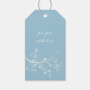 Étiquettes-cadeau Branches d'oiseau bleues et blanches