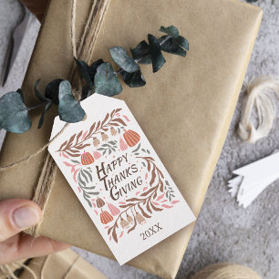 Étiquettes-cadeau Branches, feuilles et citrouilles tombent Thanksgi
