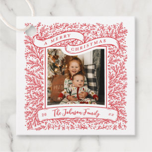 Étiquettes Cadeau Branches généreuses Rouge et blanc Photo Noël