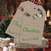 Étiquettes-cadeau Branches Rustiques Kraft Winter Sparrow Bird & Pin