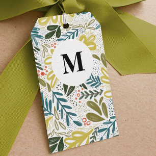 Étiquettes-cadeau Brève Monogramme botanique festif
