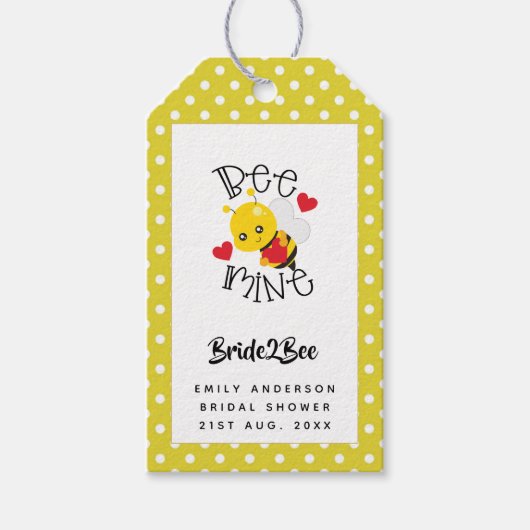 Étiquettes-cadeau Bride 2 Bee Mine Polkad Jaune Pots Fête des mariée (Devant)