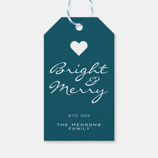 Étiquettes-cadeau Bright and Joyeux Script Bleu Nom vert Noël (Devant)