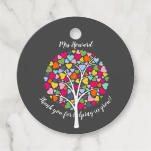 Étiquettes Cadeau Bright coloré Teacher coeur arbre merci