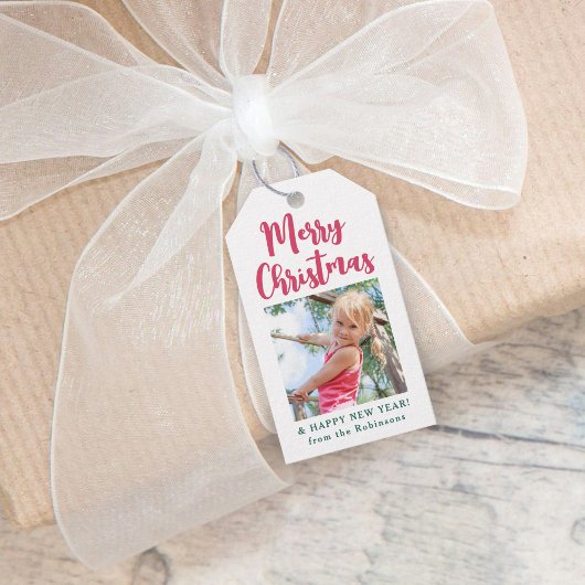 Étiquettes-cadeau Bright Modern Script Joyeux Noël Simple Photo