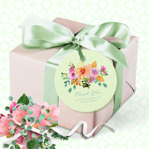 Étiquettes Cadeau Broche verte à la menthe Boho Romantique Merci flo
