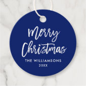 Étiquettes Cadeau Brochure moderne Script Étoile de Noël bleu (Devant)