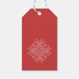 Étiquettes-cadeau Broderie de Noël rouge flocon