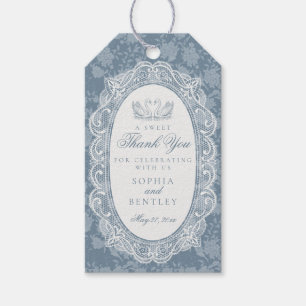 Étiquettes-cadeau Broderie Dentelle Bleue Vintage Floral Fête de Mar