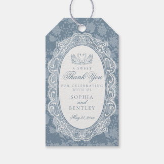 Étiquettes-cadeau Broderie Dentelle Bleue Vintage Floral Fête de Mar