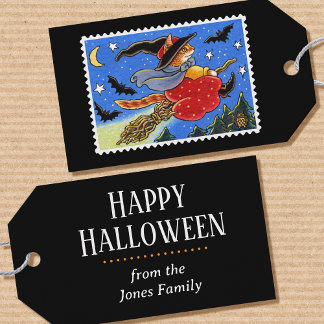 Étiquettes-cadeau Broomstick sorcière Halloween personnalisée
