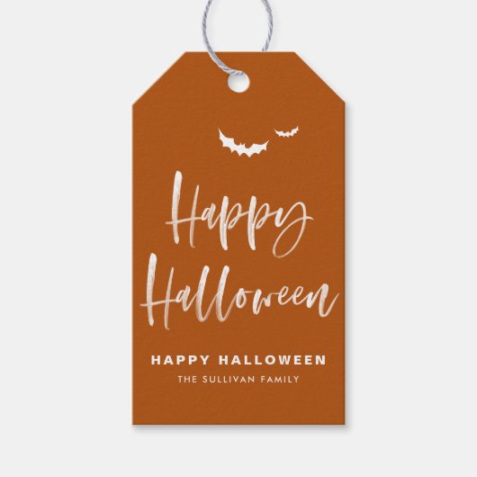 Étiquettes-cadeau Brosse de calligraphie Happy Halloween Orange brûl (Devant)
