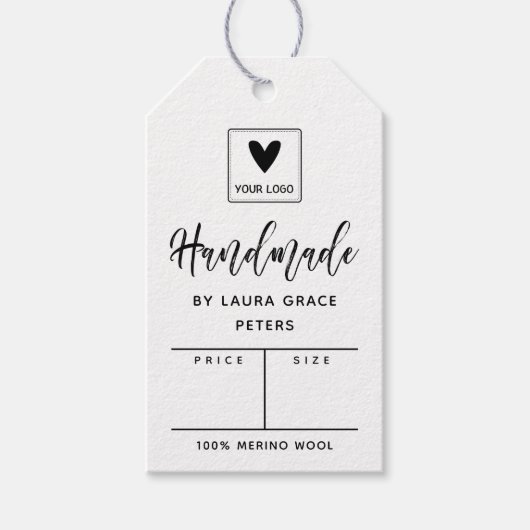 Étiquettes-cadeau Brosse Script fait main votre prix de logo (Devant)