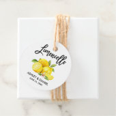 Étiquettes Cadeau Brosse Script Lemons Mariage Limoncello Round Kraf (En situation)