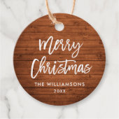 Étiquettes Cadeau Brosse Script Rustique Bois de Noël Star Twine (Devant)