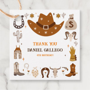 Étiquettes Cadeau Brown Cute Cowboy fête d'anniversaire