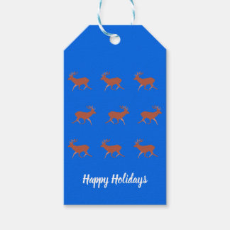 Étiquettes-cadeau Brown Deer Walking Festive Motif bleu Arrière - pl