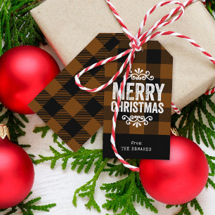 Étiquettes-cadeau Brown et noir Buffalo Check Noël rustique