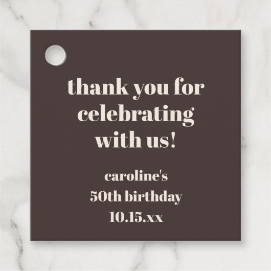 Étiquettes Cadeau Brown Modern Custom 50th Birthday Party Thank You (Devant)