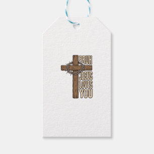 Étiquettes-cadeau Bruh Jésus T'aime Croix Vintage Chrétien Vecto