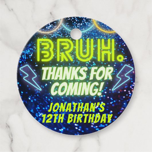Étiquettes Cadeau Bruh Neon Llow Bleu Vert Anniversaire Merci (Devant)