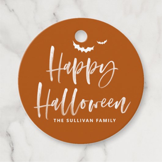 Étiquettes Cadeau Brûler Orange Joyeux Halloween Brush Calligraphie (Devant)