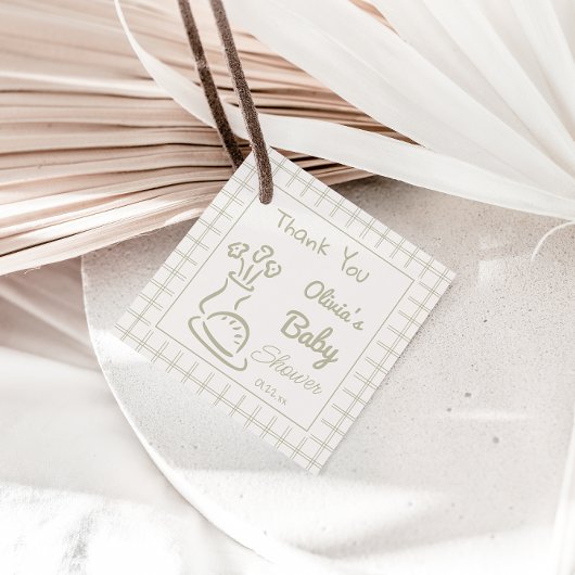 Étiquettes Cadeau Brun Vert Tiré À La Main Dans Le Baby shower Du Fo