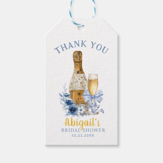 Étiquettes-cadeau BRUNCH & BUBBLY Réception de mariage floral bleu  (Devant)