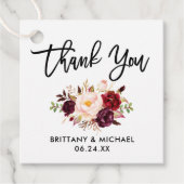 Étiquettes Cadeau Brush Script Bourgogne Floral Mariage Merci (Devant)