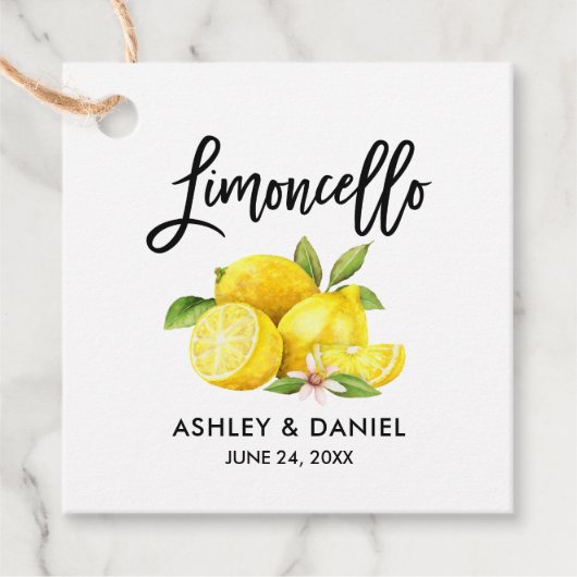 Étiquettes Cadeau Brush Script Lemons Mariage Limoncello Kraft (Devant)