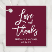 Étiquettes Cadeau Brush Script Love et Merci Burgundy Mariage (Devant)