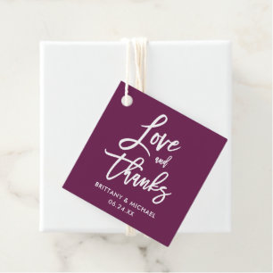 Étiquettes Cadeau Brush Script Love et Merci Mariage Cassis
