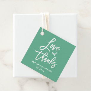 Étiquettes Cadeau Brush Script Love et Merci Mariage Neo Mint