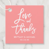 Étiquettes Cadeau Brush Script Love et Merci Mariage rose (Devant)